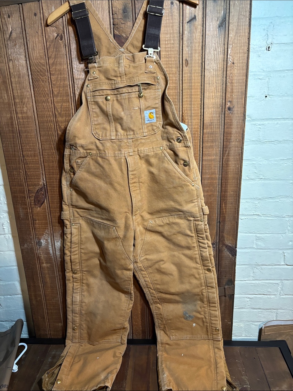 Carhartt Double knee  Brown Tan Duck Canvas Work Overalls with Adjustable Straps